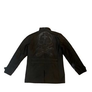 AFFLICTION BLK, WOOL BLEND SKULL EMBROIDERED PEA COAT SZ XL EXCELLENT CONDITION